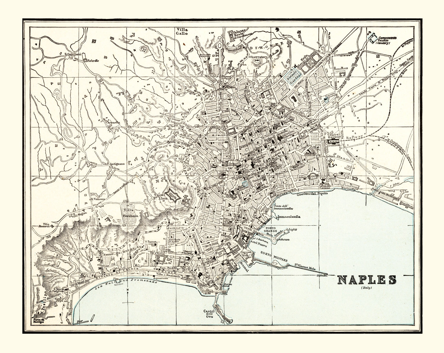 Vintage Map of Naples, Italy 1893