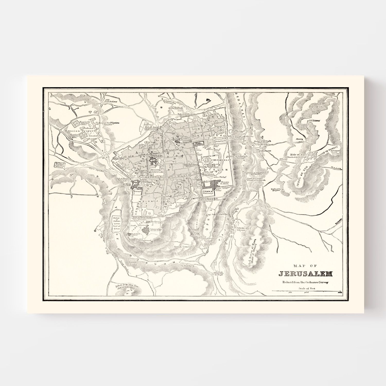 Vintage Map of Jerusalem, Israel 1893