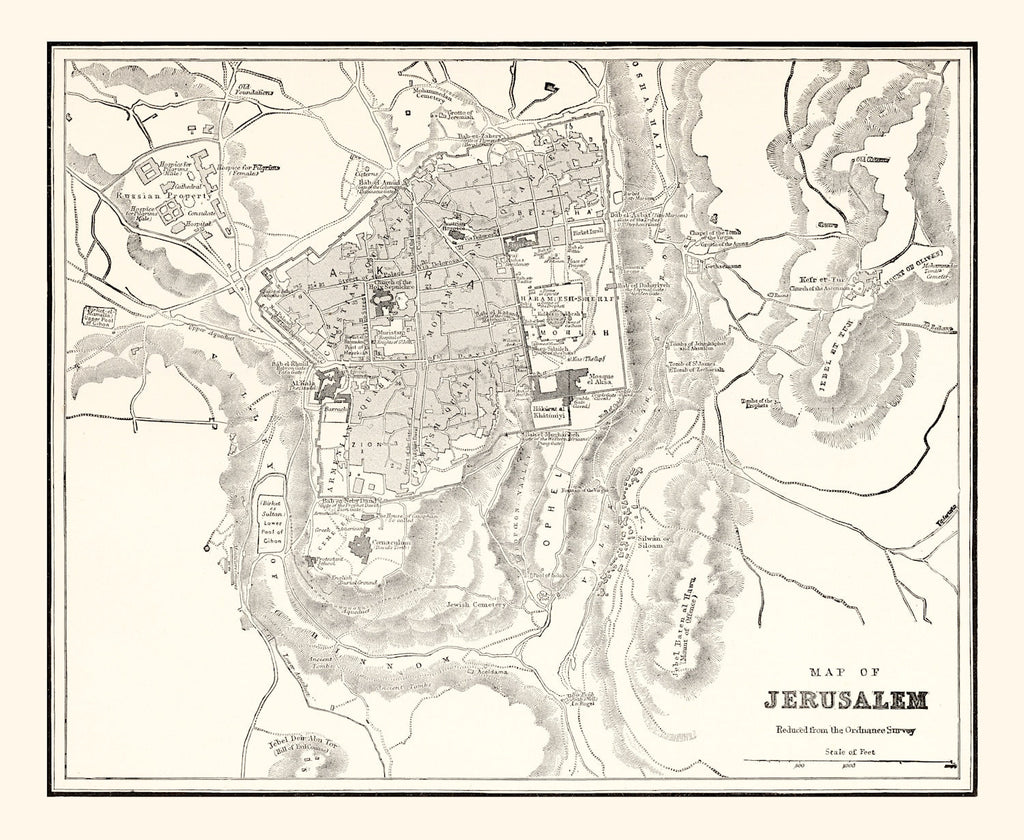 Vintage Map of Jerusalem, Israel 1893