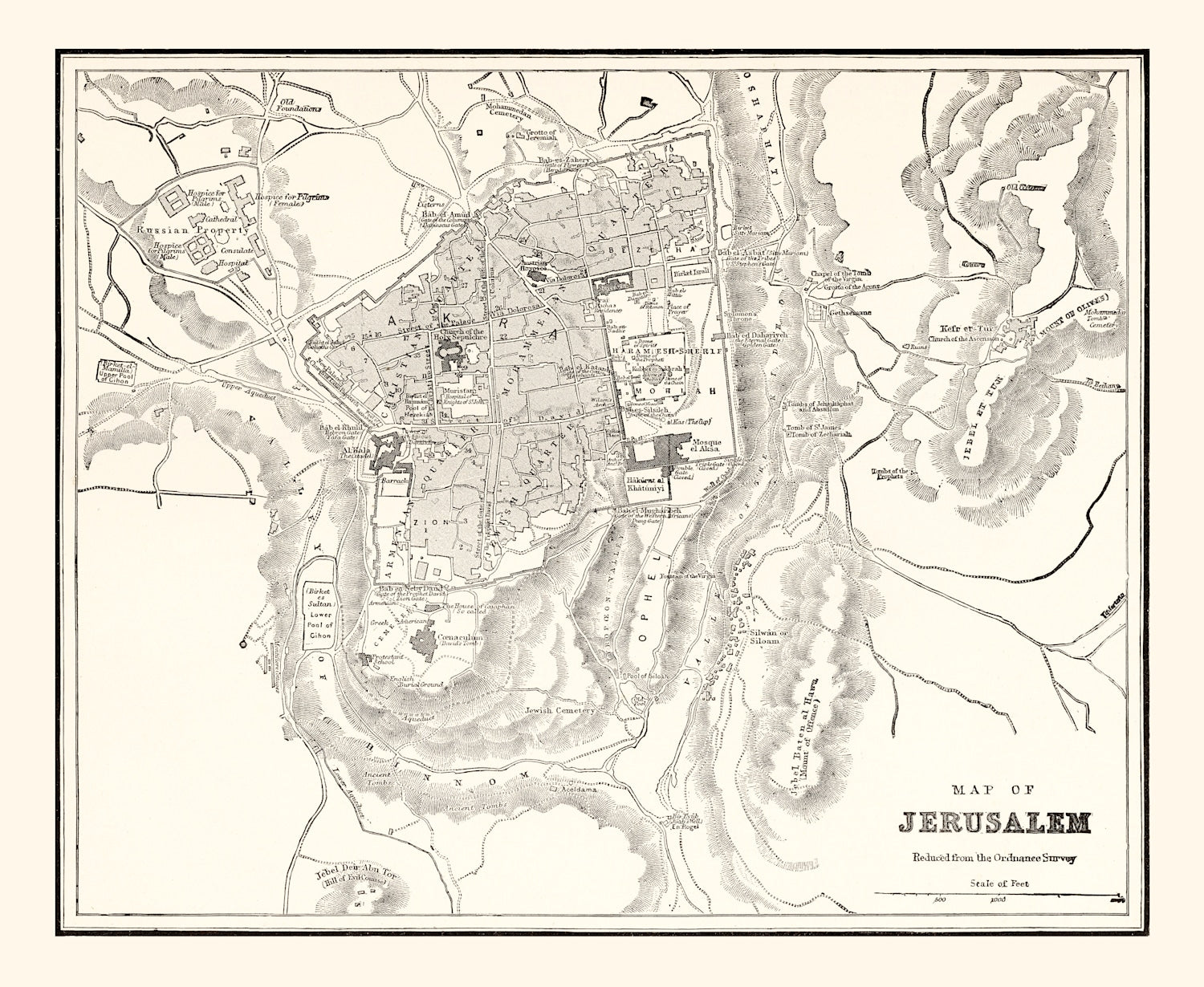 Vintage Map of Jerusalem, Israel 1893