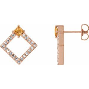 14K Rose Gold Natural Citrine & 1/3 CTW Natural Diamond Earrings