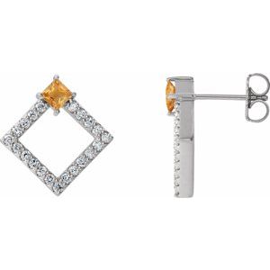 Sterling Silver Natural Citrine & 1/3 CTW Natural Diamond Earrings