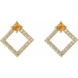 14K Yellow Gold Natural Citrine & 1/3 CTW Natural Diamond Earrings – image 2