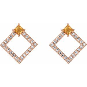 14K Rose Gold Natural Citrine & 1/3 CTW Natural Diamond Earrings – image 2