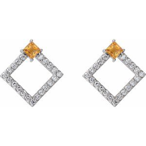 Platinum Natural Citrine & 1/3 CTW Natural Diamond Earrings – image 2
