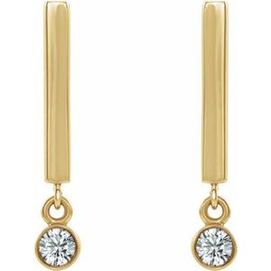 14K Yellow Gold Natural White Sapphire Bar Earrings – image 2