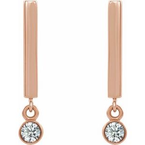 14K Rose Gold Natural White Sapphire Bar Earrings – image 2