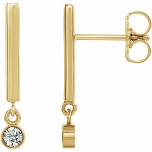14K Yellow Gold Natural White Sapphire Bar Earrings