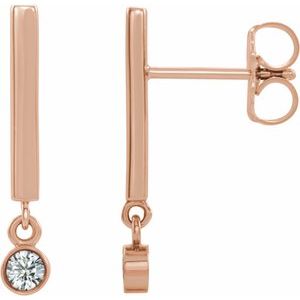 14K Rose Gold Natural White Sapphire Bar Earrings