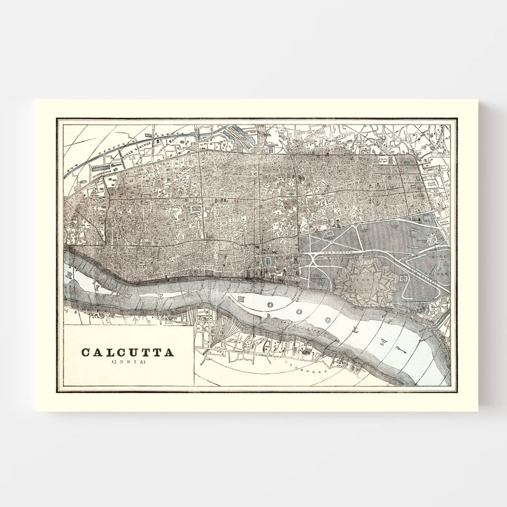 Vintage Map of Calcutta, India 1893
