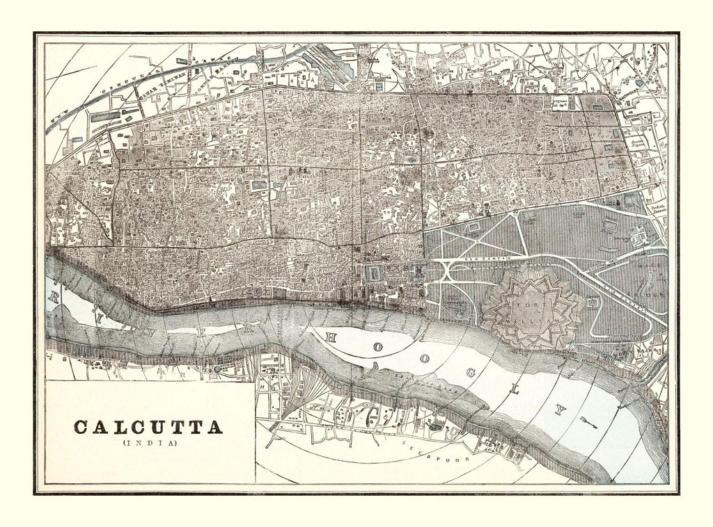Vintage Map of Calcutta, India 1893