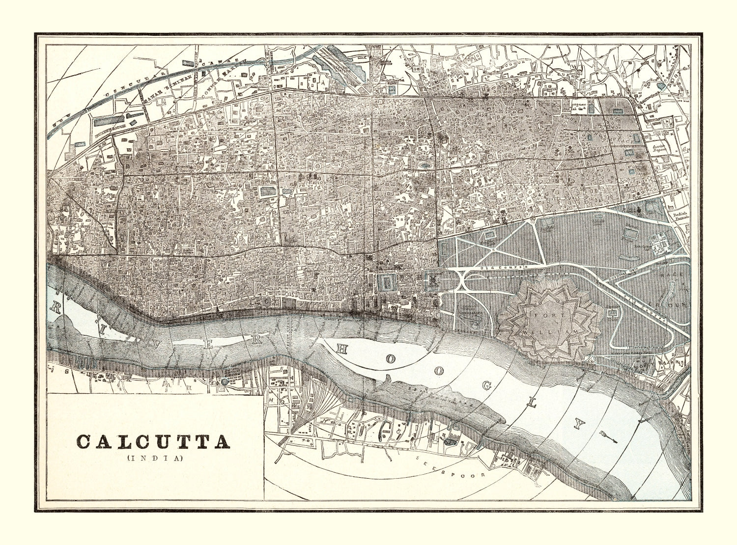 Vintage Map of Calcutta, India 1893