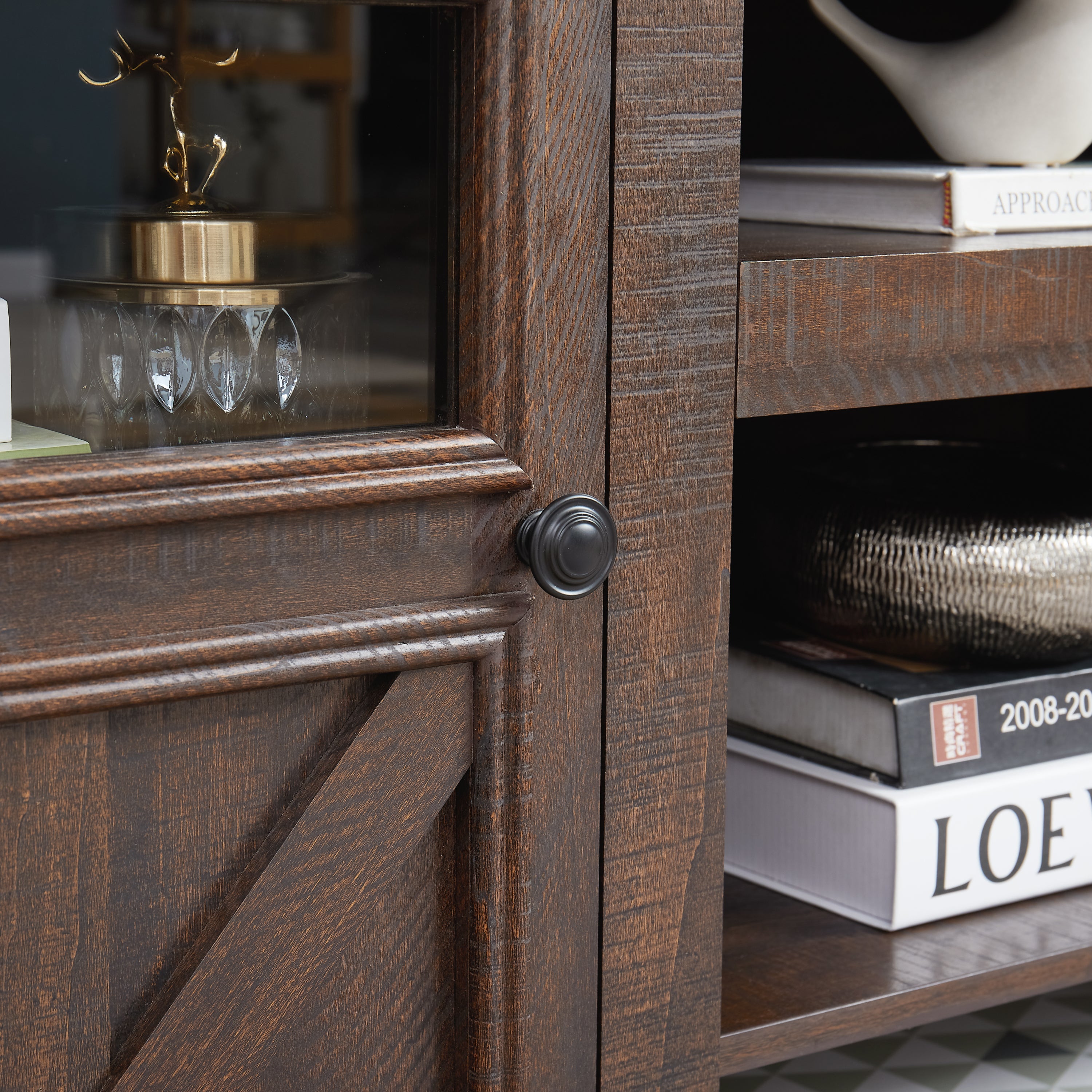 2 Doors Cabinet Farmhouse  Cabinet, Farmhouse TV Stand Barn Design,Modern Farmhouse TV Media Stand, Large Barn Inspired Home Entertainment Console,Espresso, 60.23'W*15.35'D*31.7'H