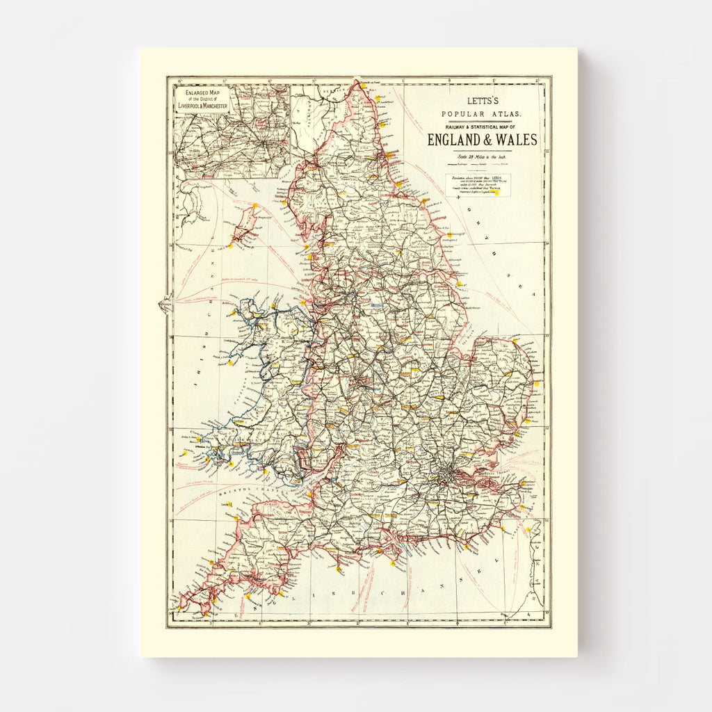 Vintage Railway Map of England & Wales 1883