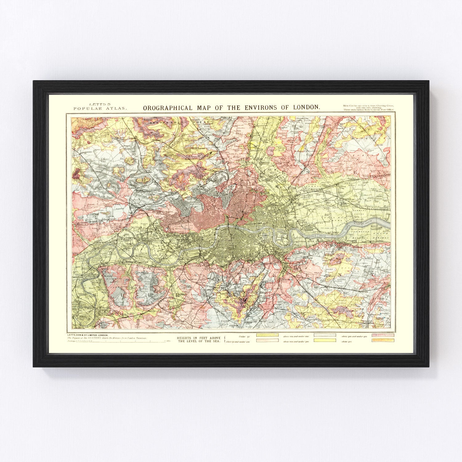 Vintage Map of London, England 1883
