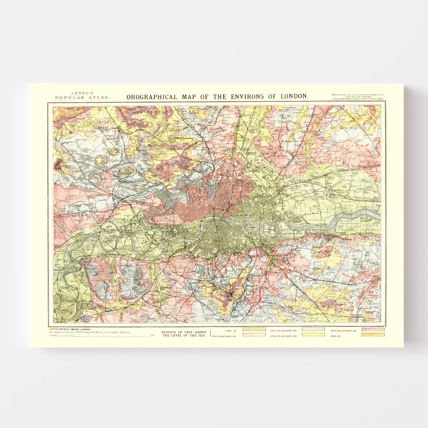 Vintage Map of London, England 1883