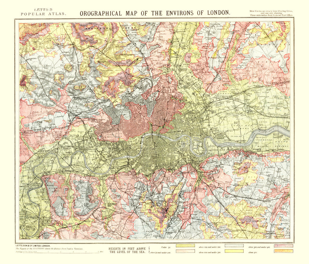 Vintage Map of London, England 1883