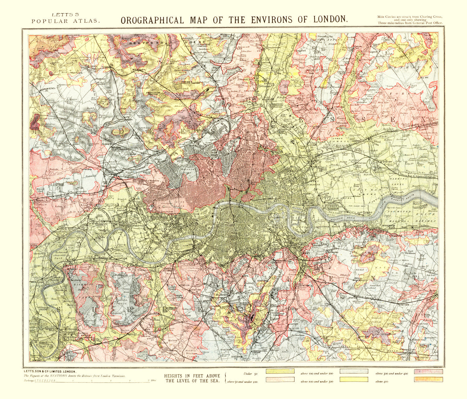 Vintage Map of London, England 1883