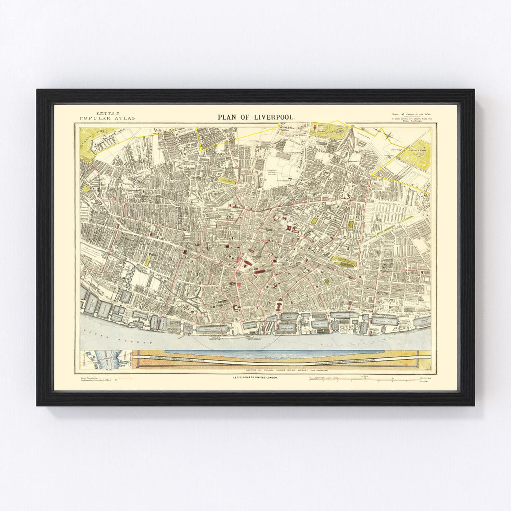 Vintage Map of Liverpool, England 1883