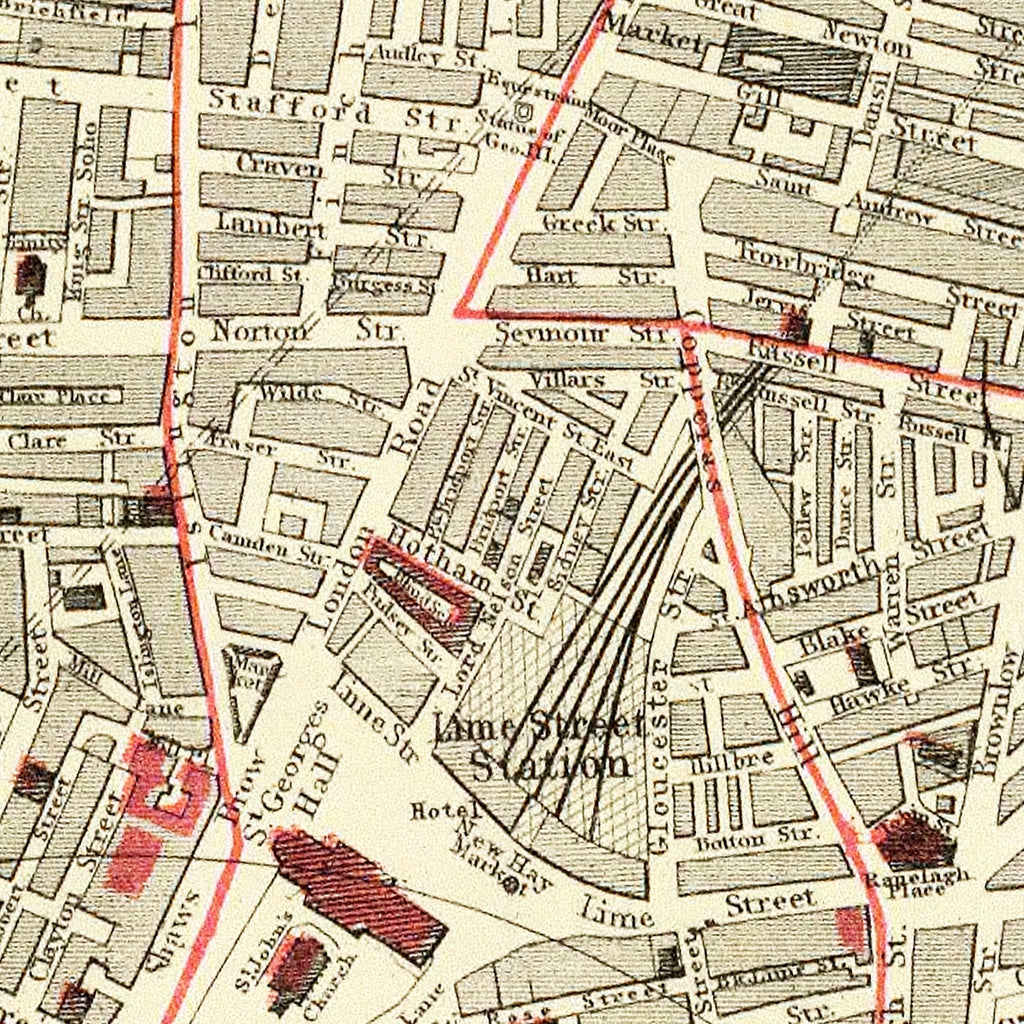 Vintage Map of Liverpool, England 1883