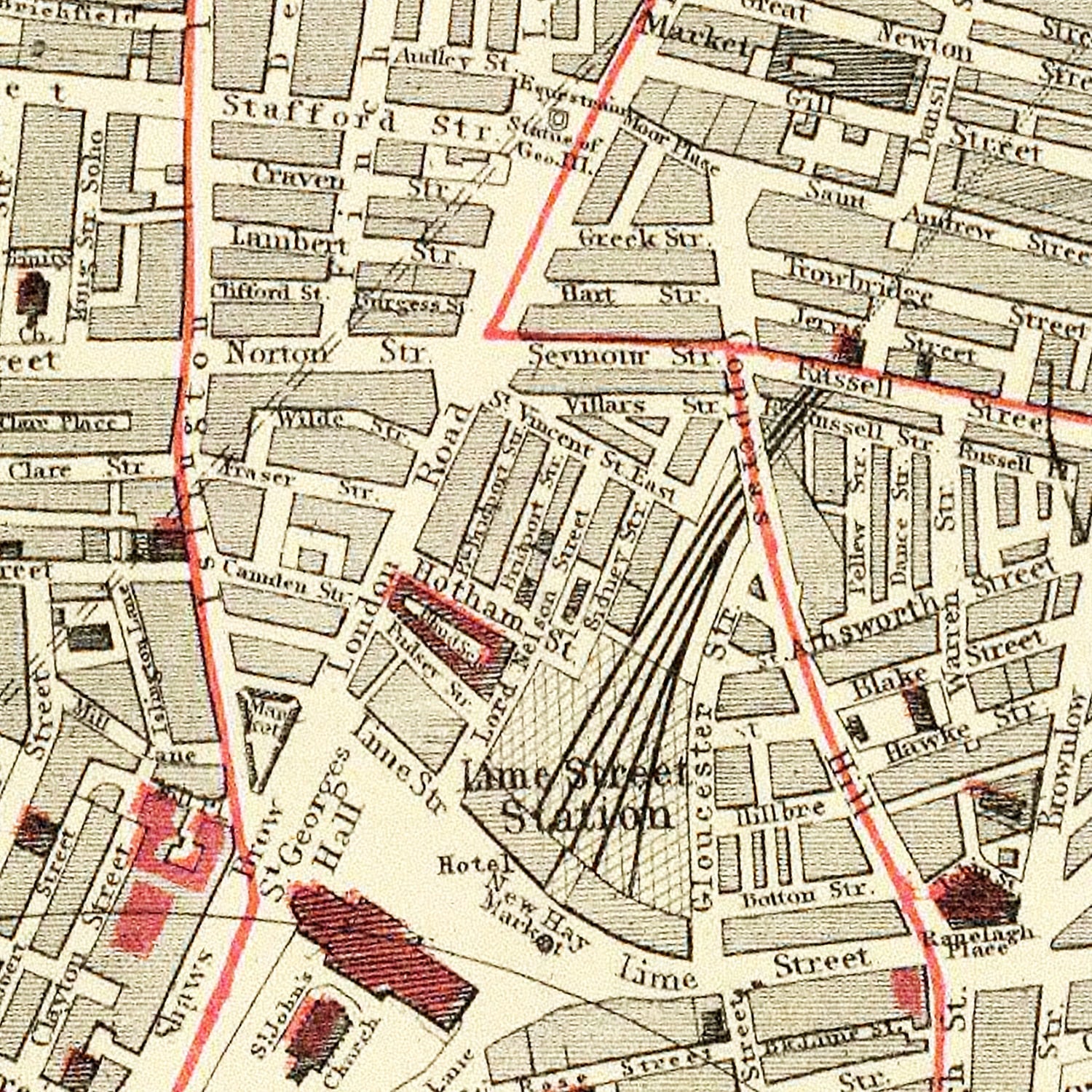 Vintage Map of Liverpool, England 1883