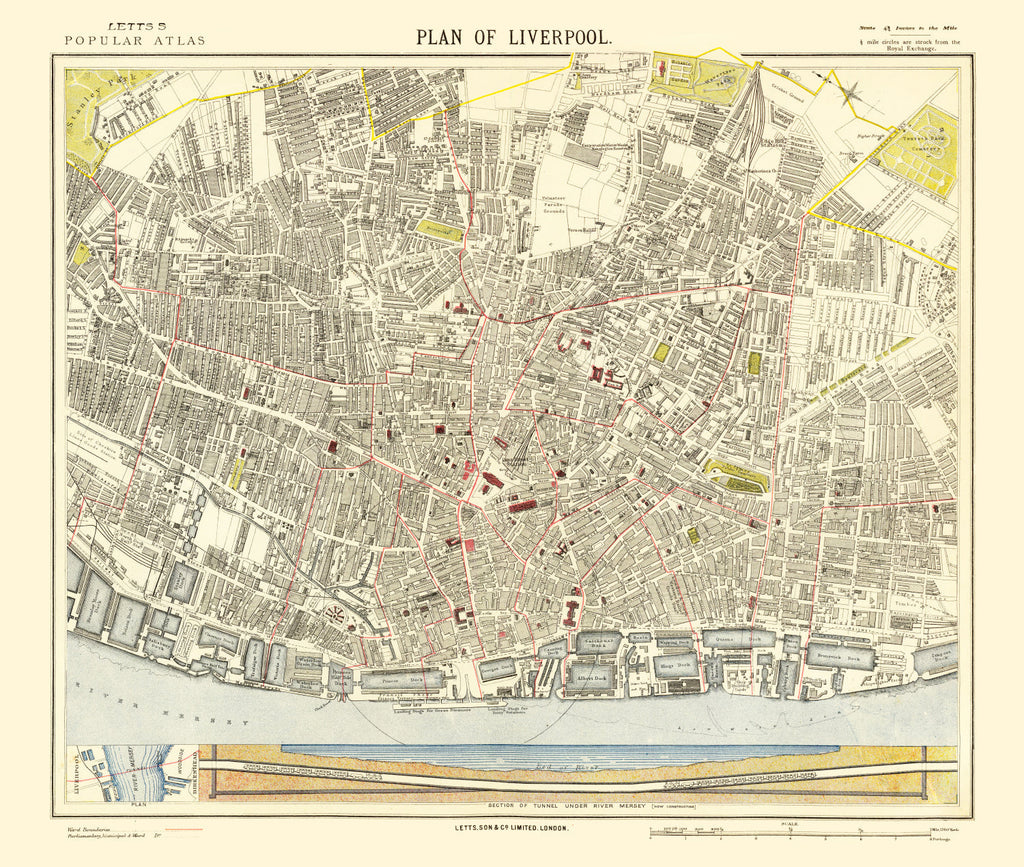 Vintage Map of Liverpool, England 1883