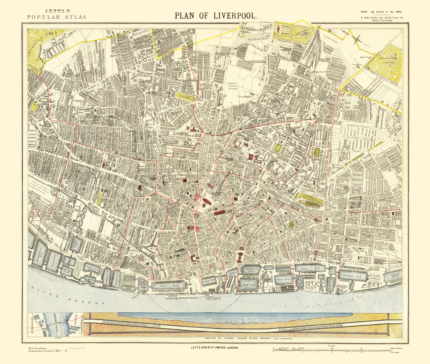 Vintage Map of Liverpool, England 1883