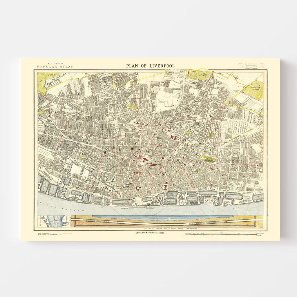 Vintage Map of Liverpool, England 1883