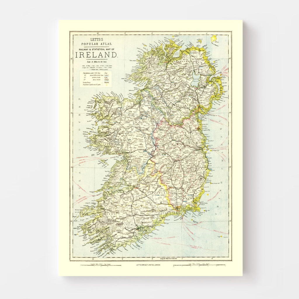 Vintage Map of Ireland 1883