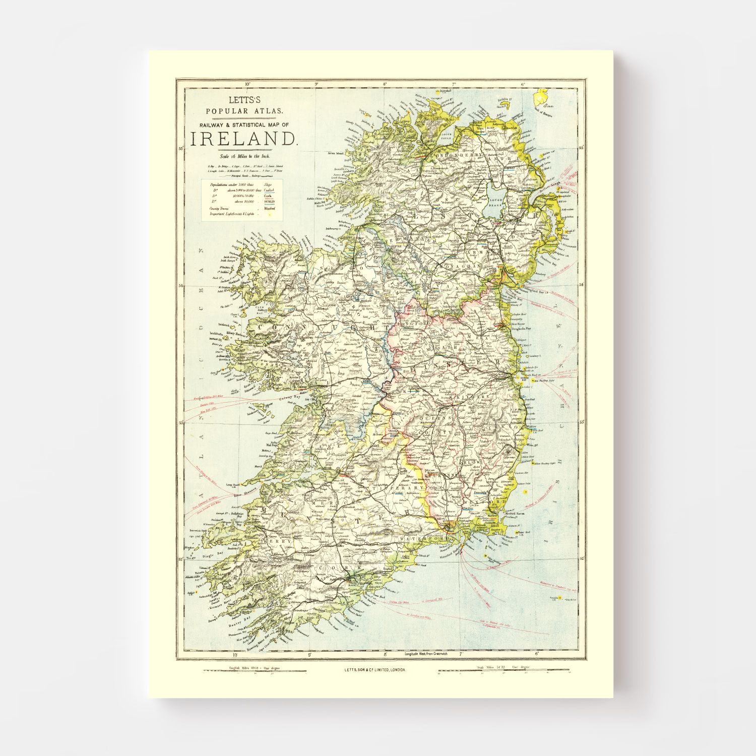 Vintage Map of Ireland 1883