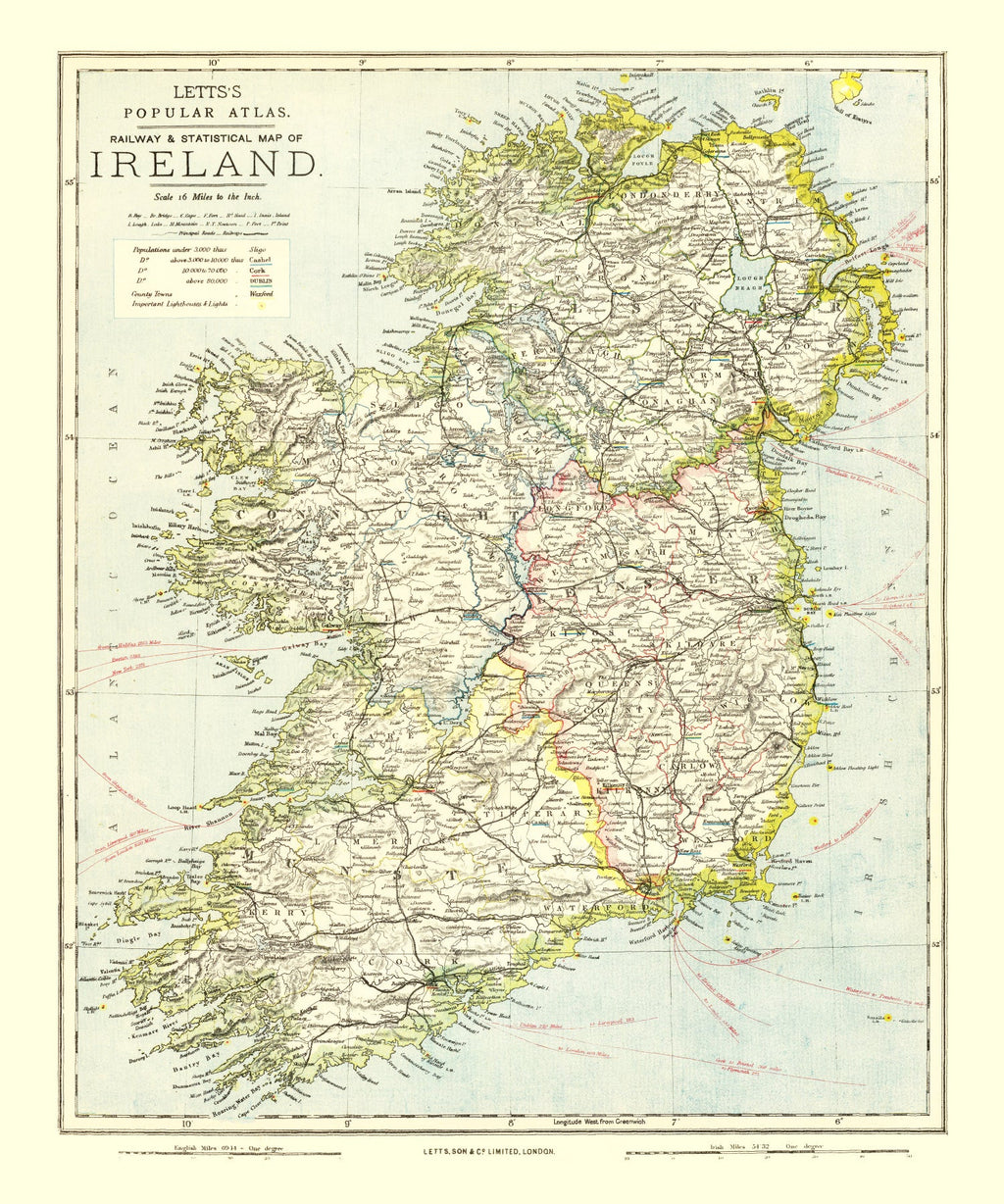 Vintage Map of Ireland 1883