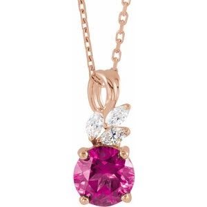 14K Rose Gold Natural Pink Tourmaline & 1/10 CTW Natural Diamond 16-18" Necklace