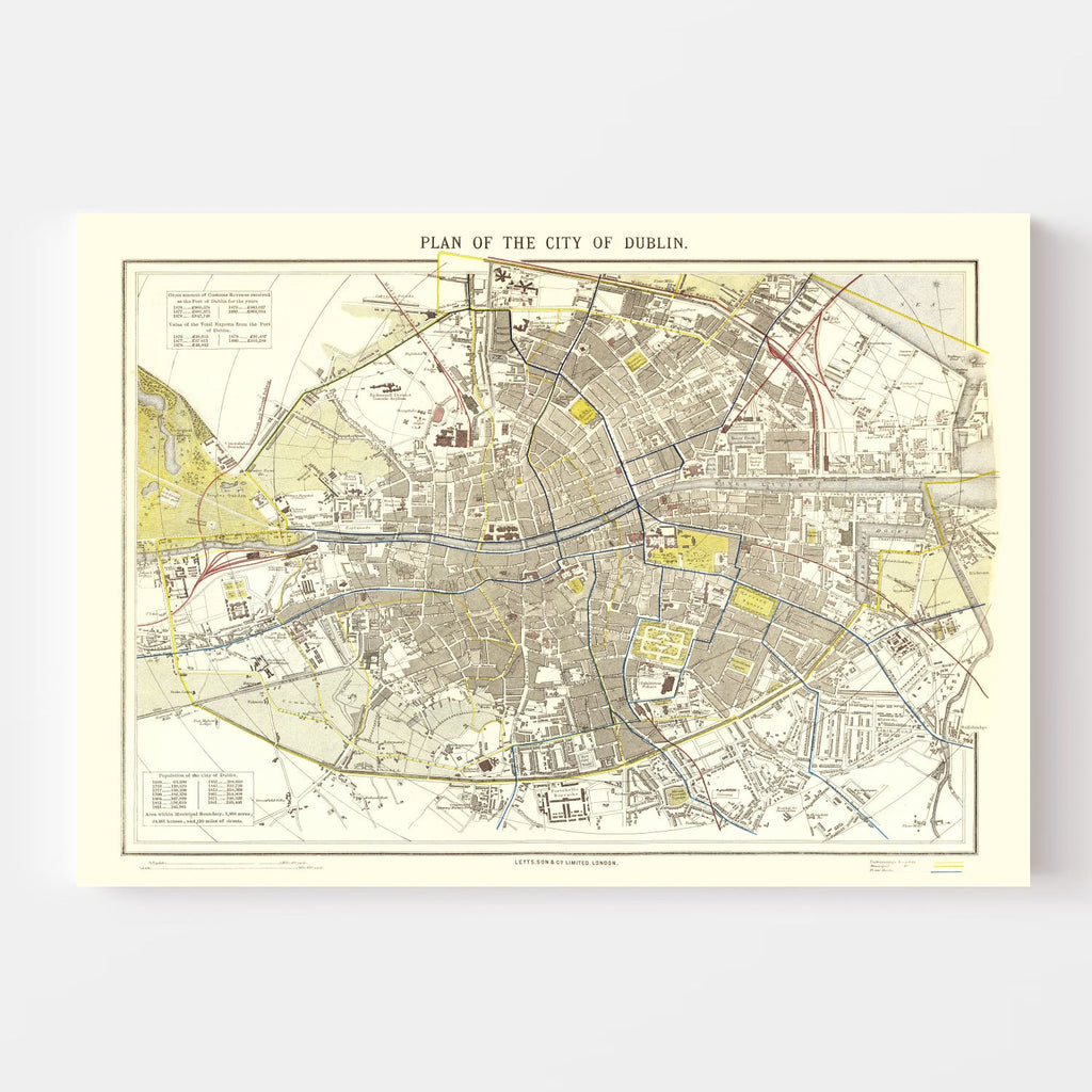 Vintage Map of Dublin, Ireland 1883