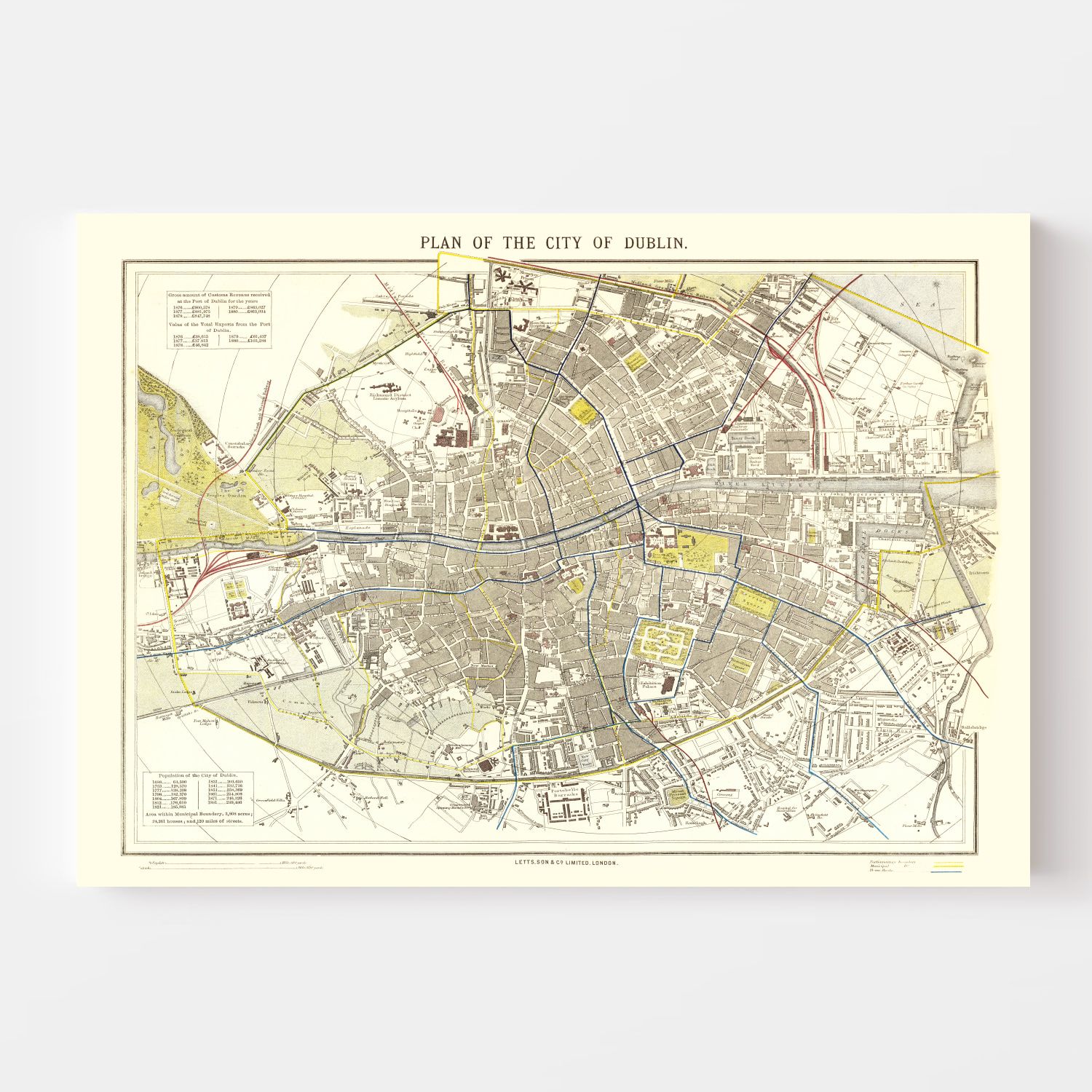 Vintage Map of Dublin, Ireland 1883