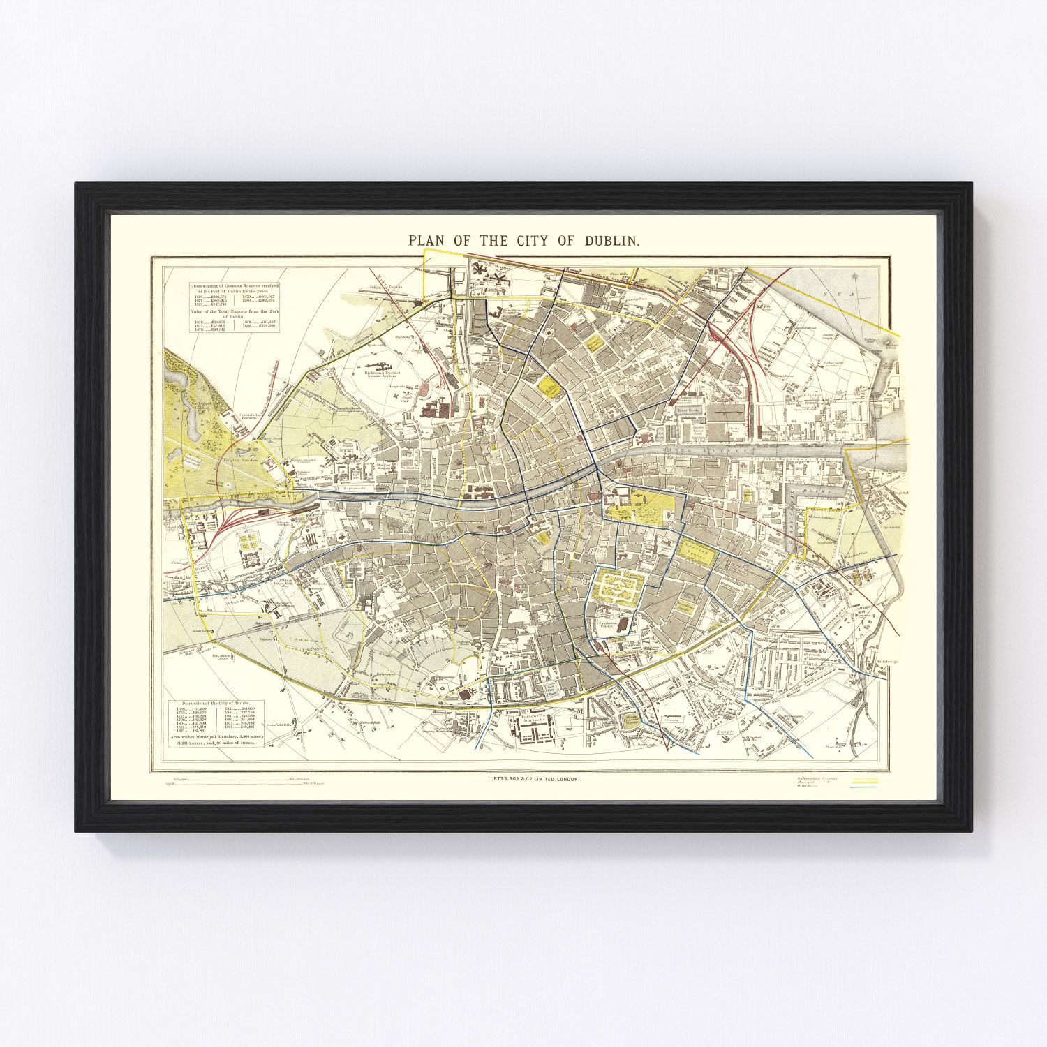 Vintage Map of Dublin, Ireland 1883