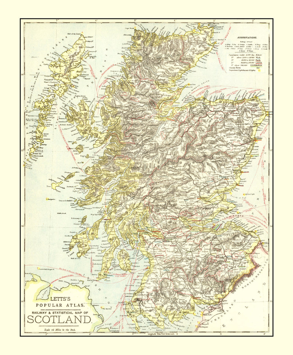 Vintage Map of Scotland 1883