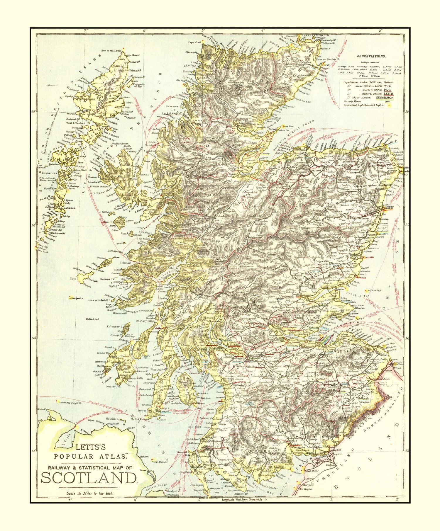 Vintage Map of Scotland 1883