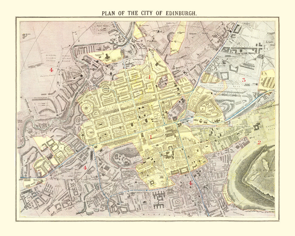 Vintage Map of Edinburgh, Scotland 1883