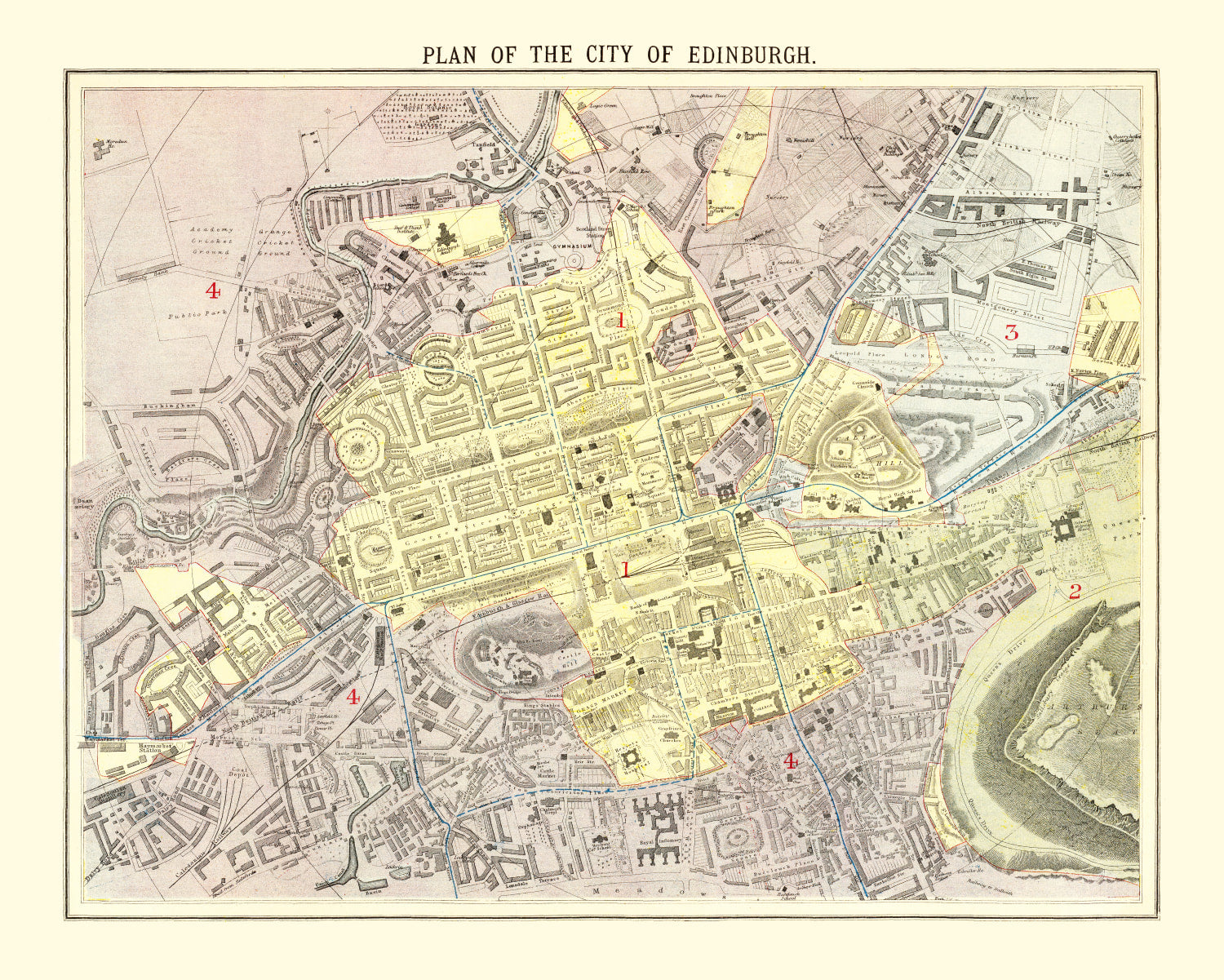 Vintage Map of Edinburgh, Scotland 1883