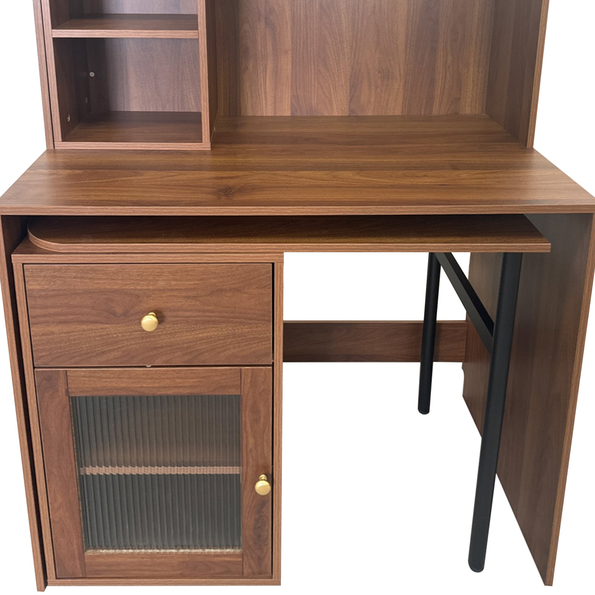 Computer Desk with glass door for Home Office or Study desk,  Bookshelf & Hutch, Computer Desk with 90 Degree Rotating Desktop,Large Working Space
