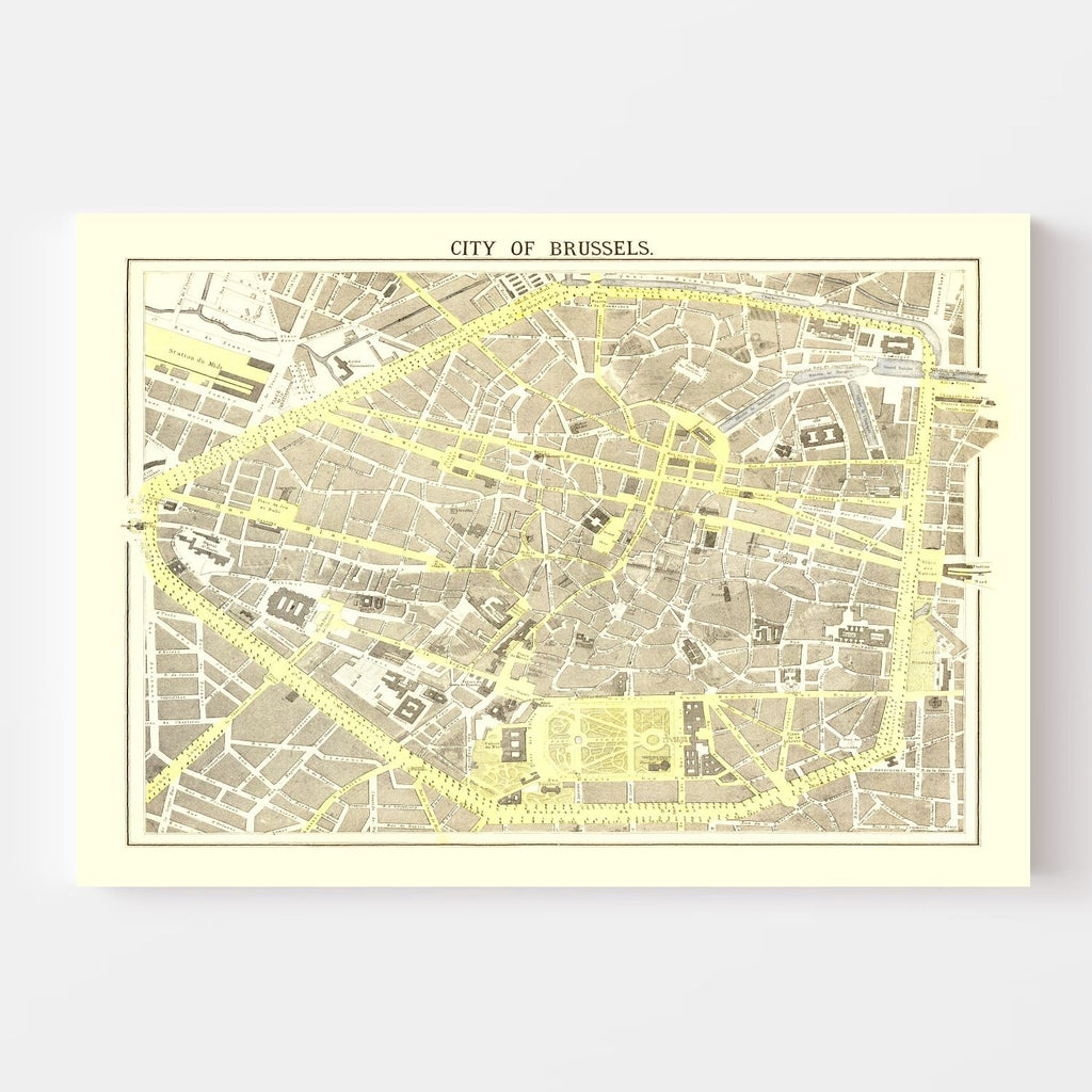 Vintage Map of Brussels, Belgium 1883