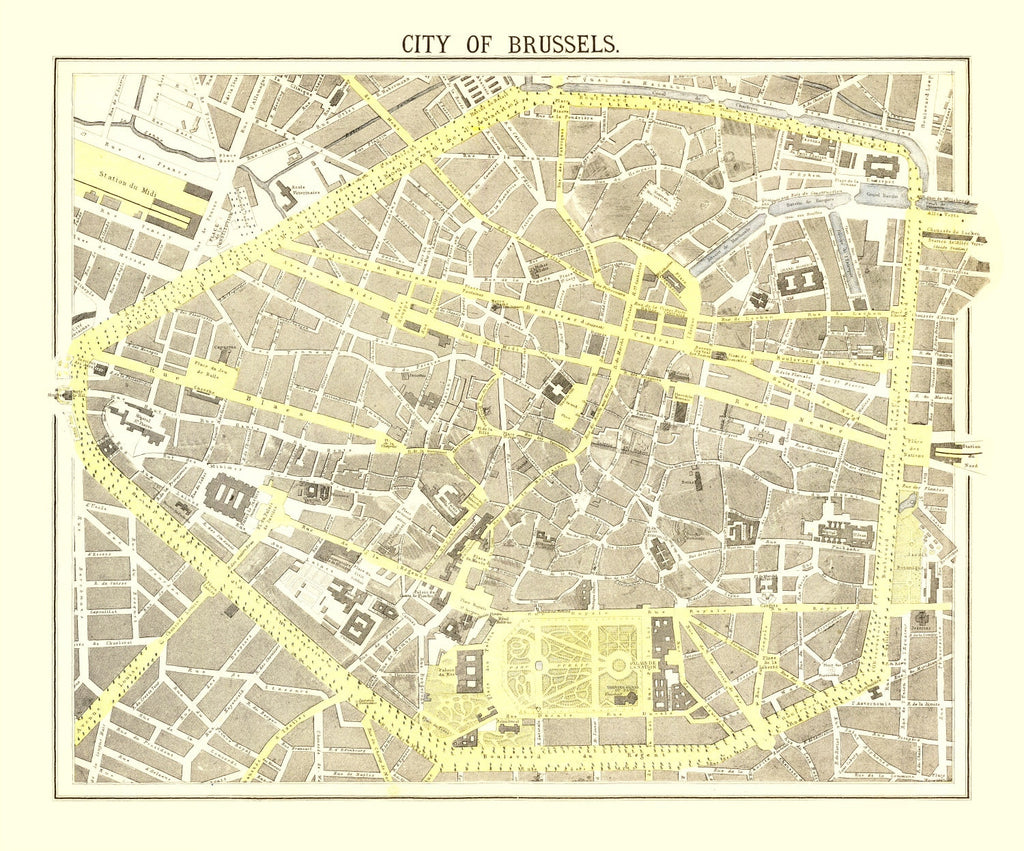 Vintage Map of Brussels, Belgium 1883