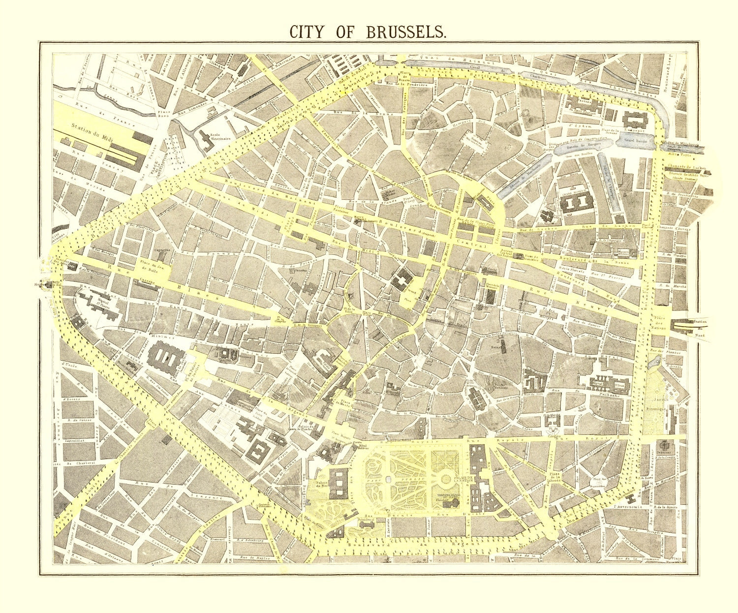 Vintage Map of Brussels, Belgium 1883