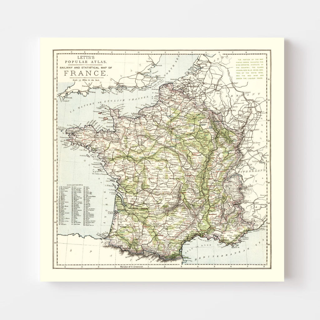 Vintage Map of France 1883