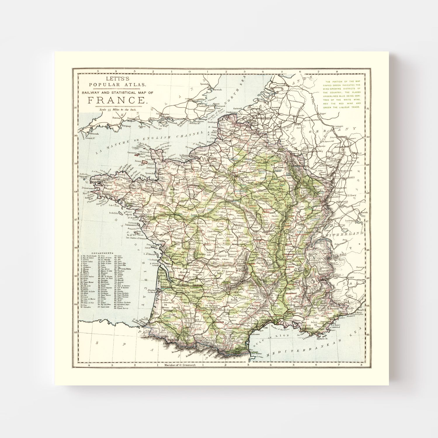 Vintage Map of France 1883