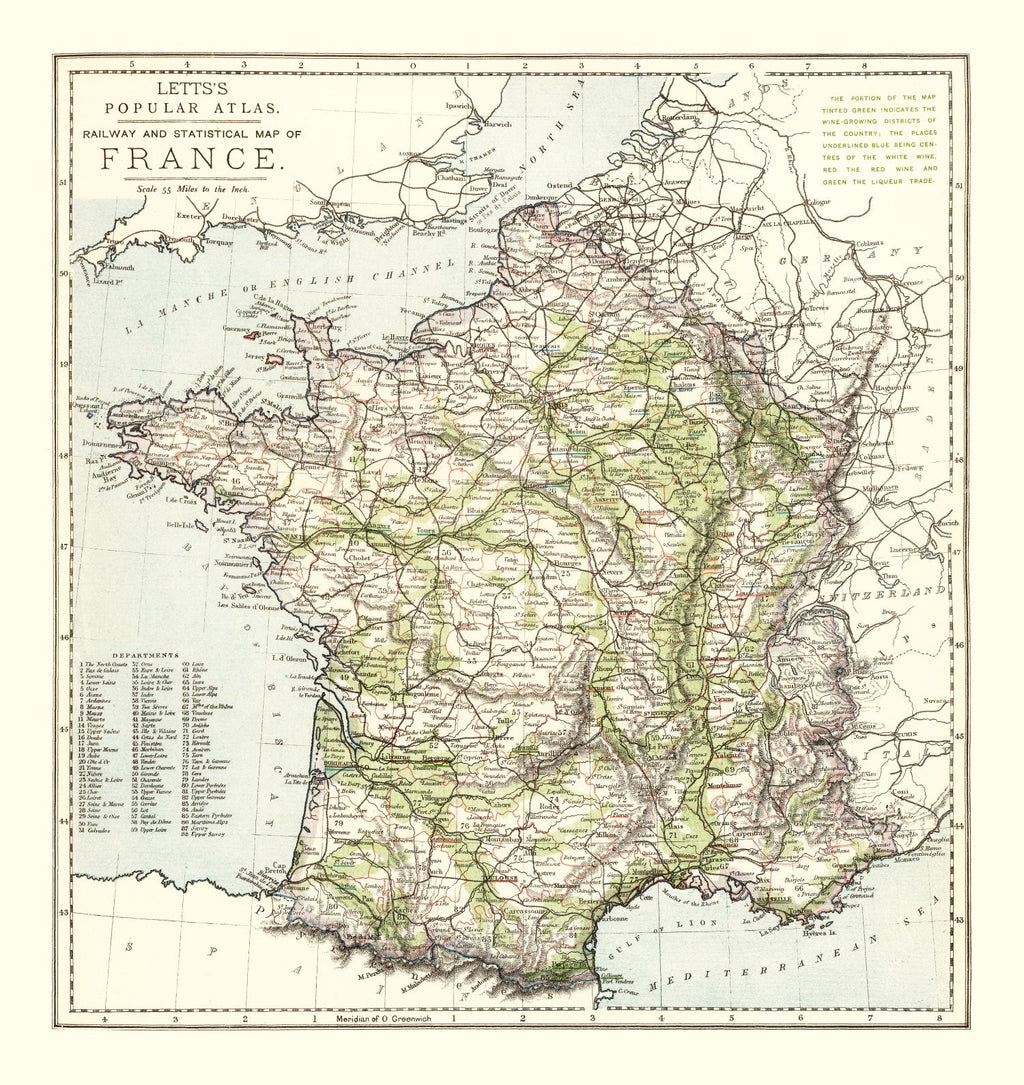 Vintage Map of France 1883