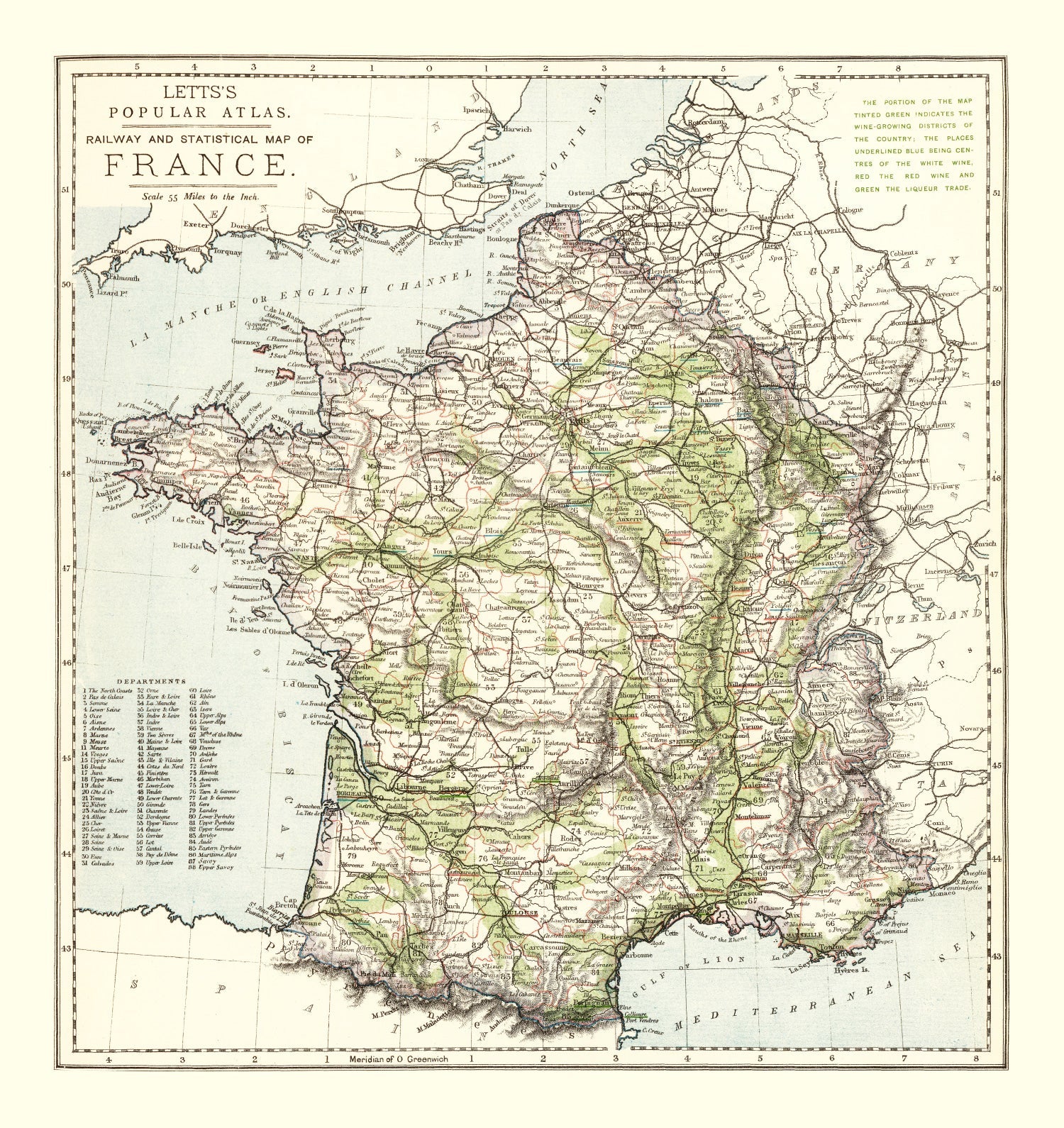 Vintage Map of France 1883