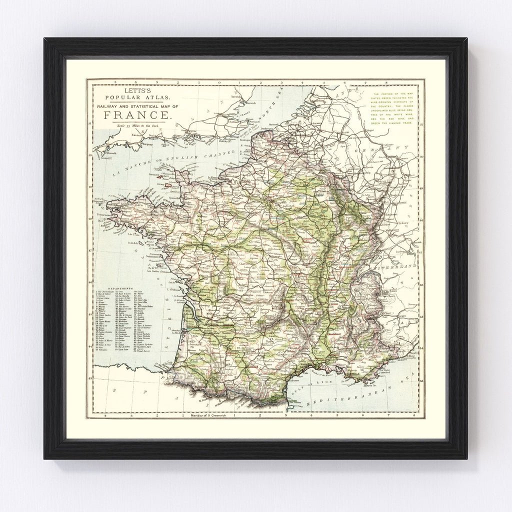 Vintage Map of France 1883