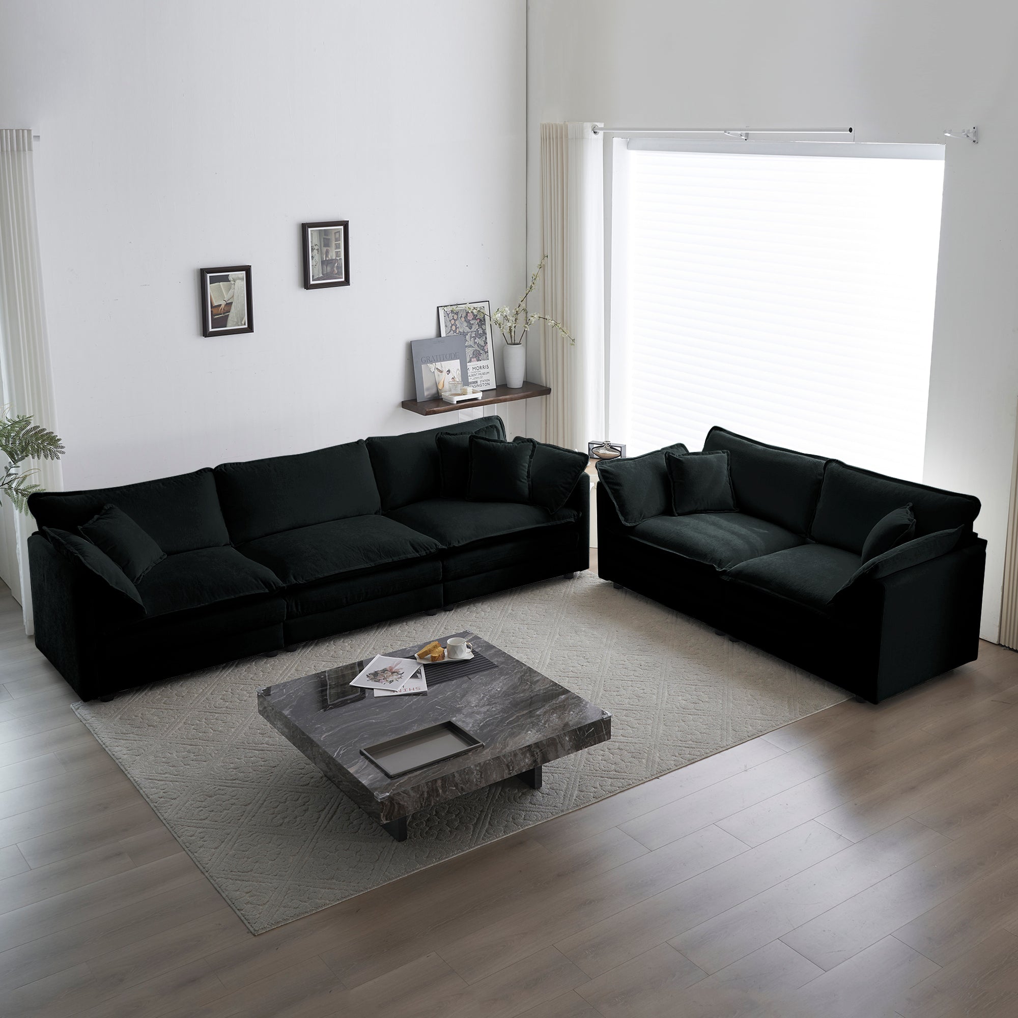 3 Piece Sofa Set Oversized Sofa Comfy Sofa Couch, 2 Pieces of 2 Seater and 1 Piece of 3 Seater Sofa  for Living Room, Deep Seat Sofa Black Chenille