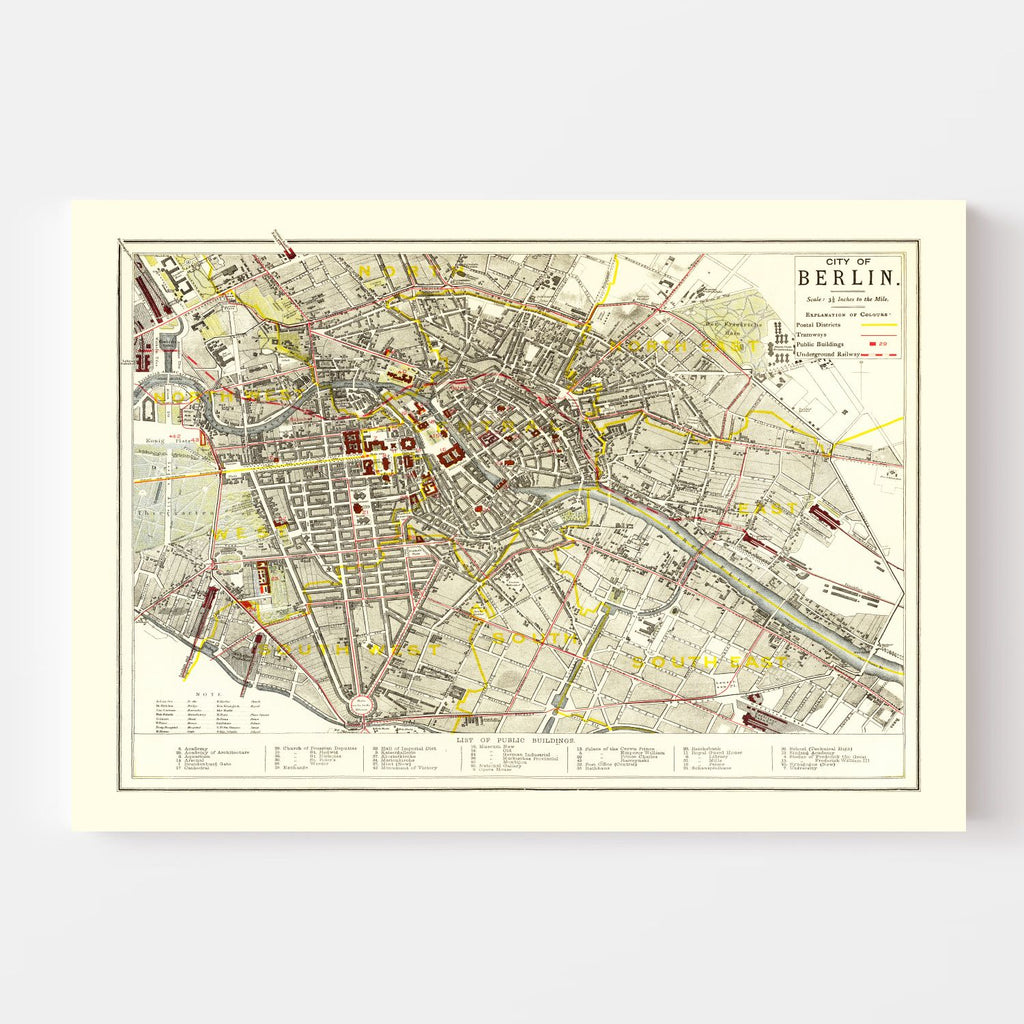 Vintage Map of Berlin, Germany 1883
